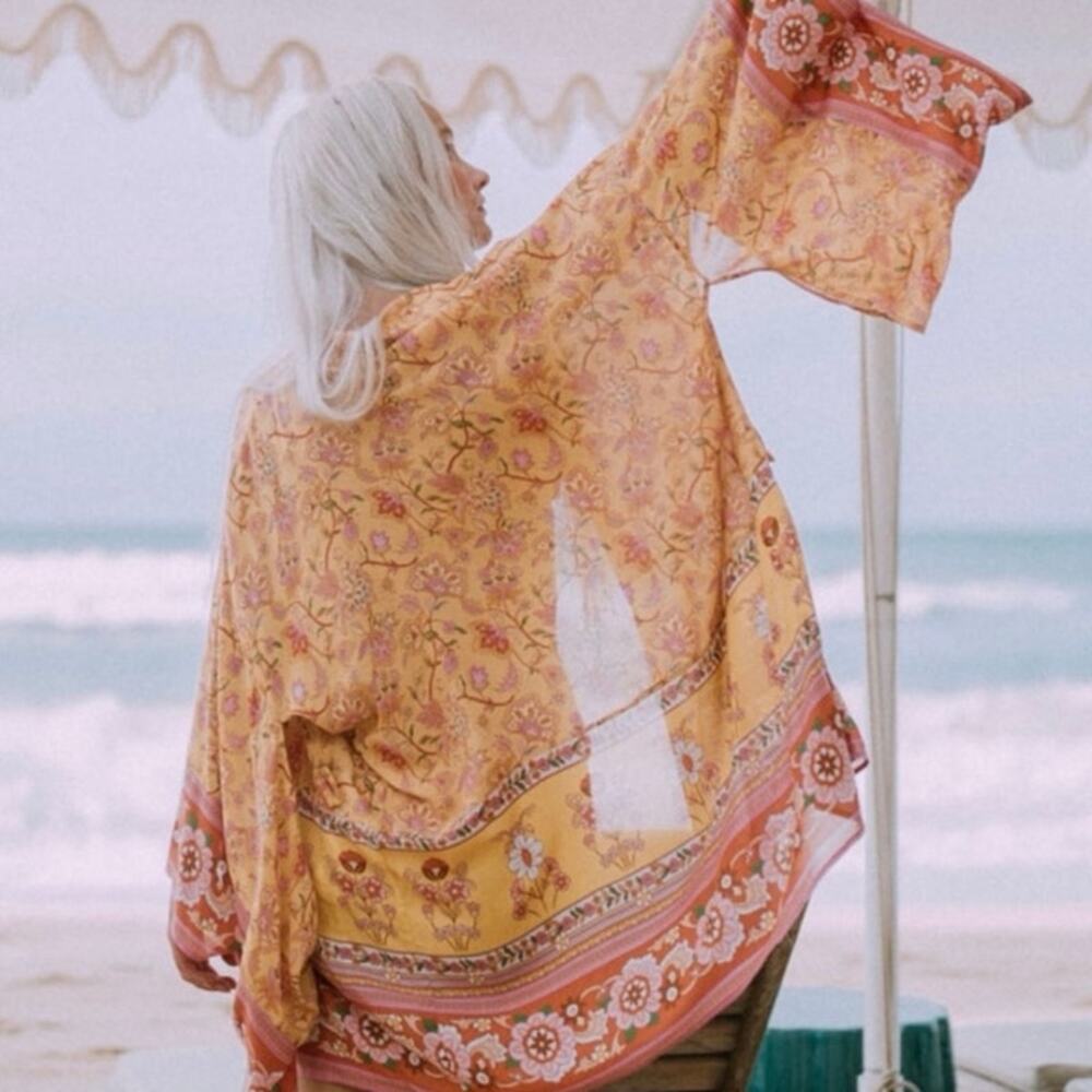Spell And The Gypsy Collective Portobello Road Kimono Floral Yellow Robe, Small - Picture 2 of 16